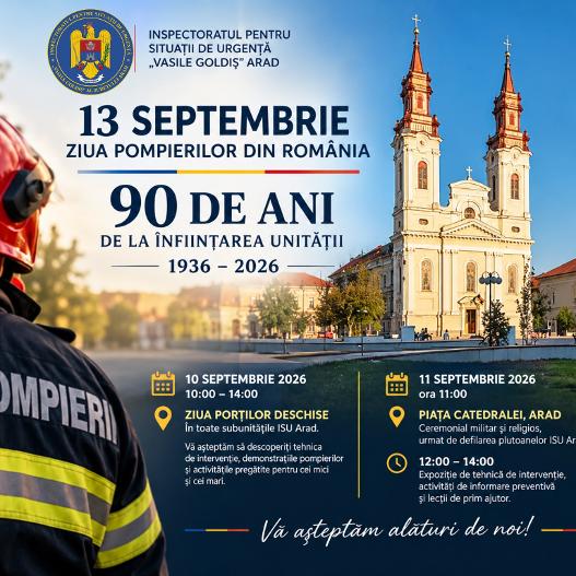 Porți deschise, demonstrații și expoziție de tehnică de intervenție. ISU Arad își deschide porțile pentru public